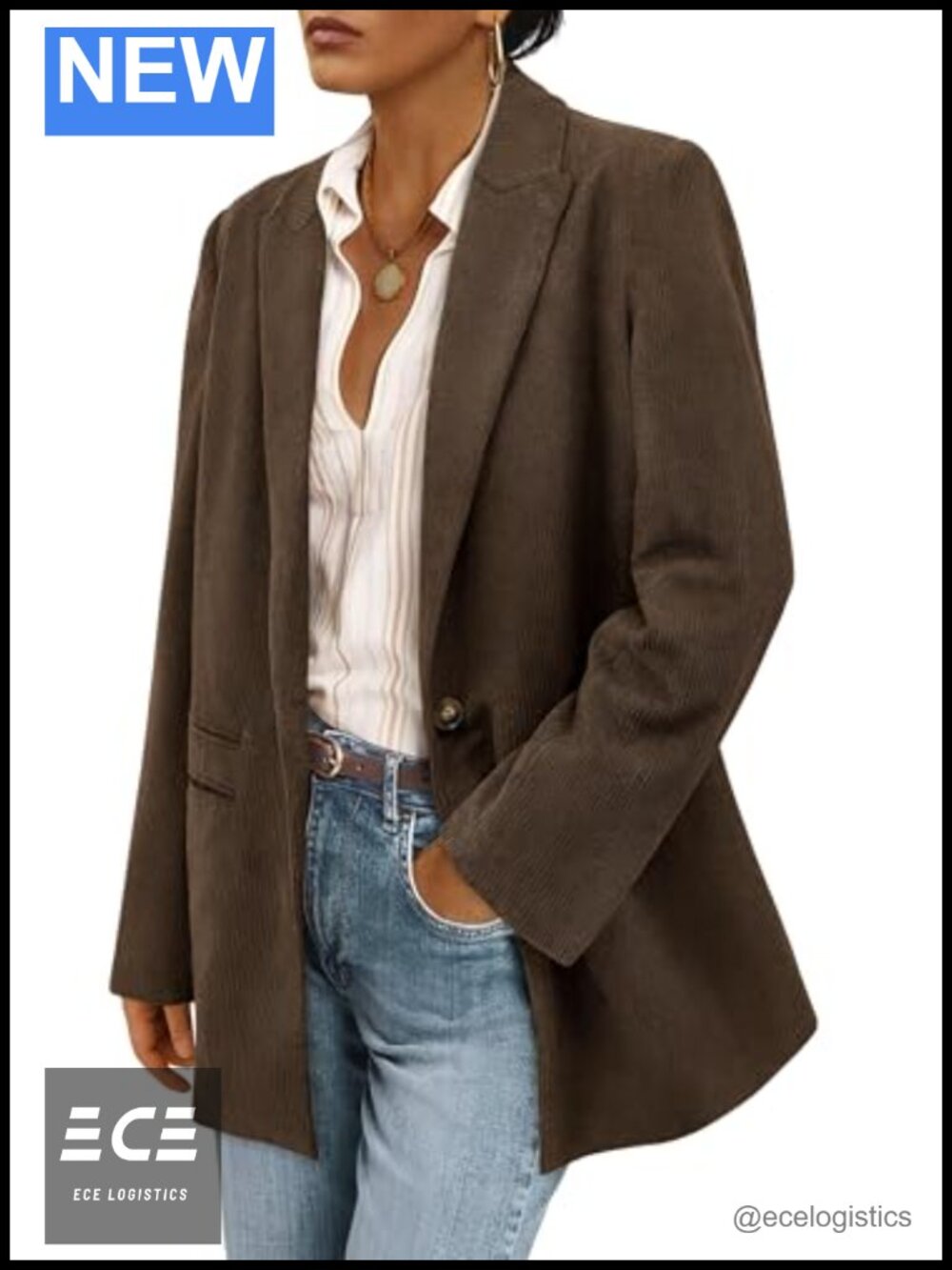 Corduroy Blazers Jackets Women Button Front Long Sleeve